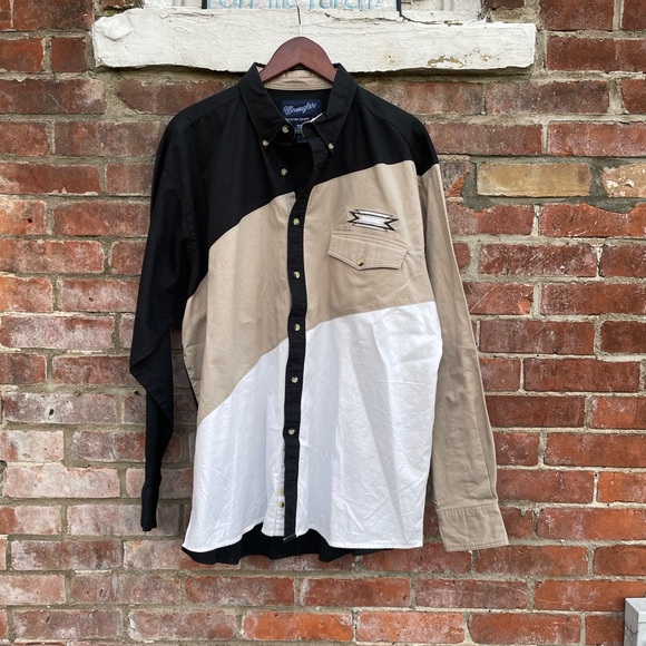 Wrangler Western Shirt Colorblocked Size XL Cotton Button Up - Picture 1 of 4